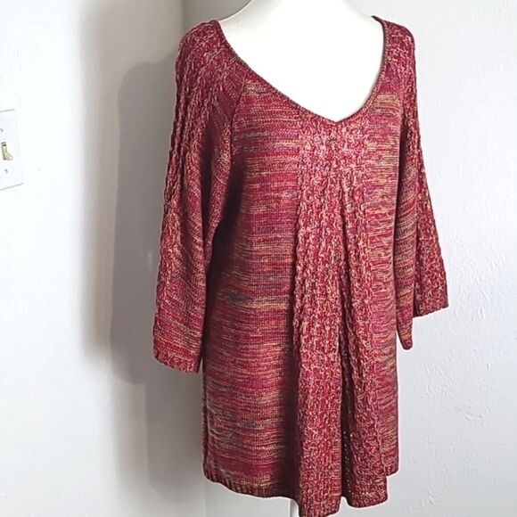 Faded Glory Pullover Sweater Red & Gold Tweed, Loose Knit Accents, Sz XL 16-18 - Picture 7 of 8